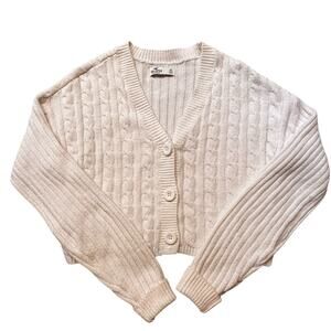 Hollister Ivory Cropped Cable Knit Cotton Blend Cardigan Cream Size XS